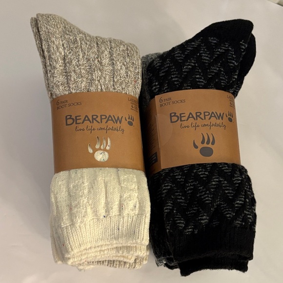 BearPaw Boot Socks Two 6 Packs Ivory and Black - Picture 11 of 11